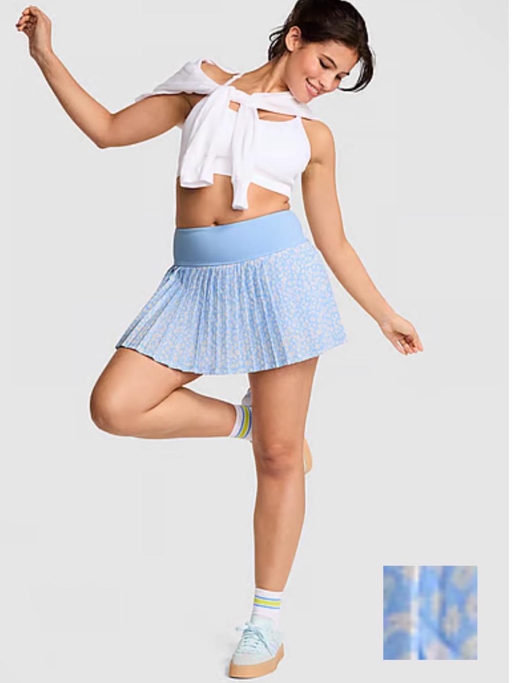 NWOT PINK Victoria's Secret Light Blue Pleated Tech Mini Skort with Floral Print